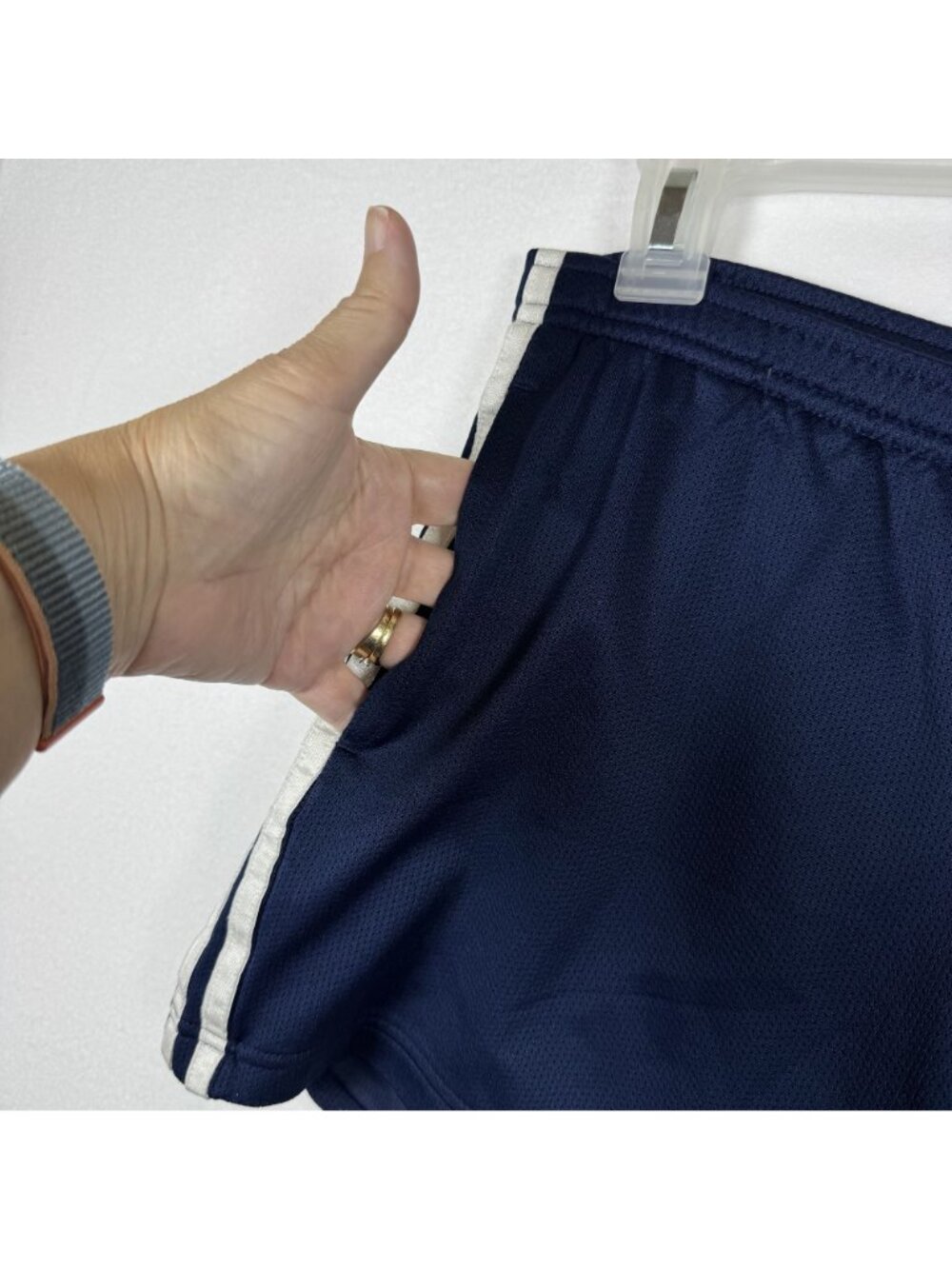 Adidas Navy Blue Athletic Shorts With White Stripes Drawstring Waist Size M - Picture 6 of 9